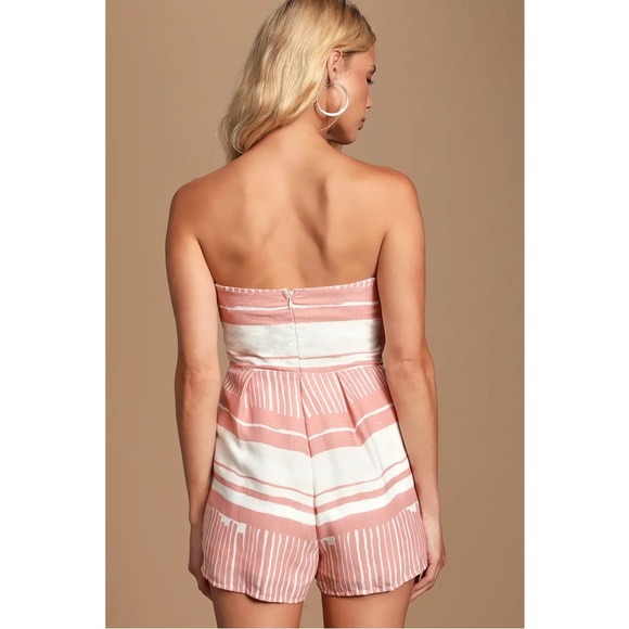 Lulu’s Delphi Pink/White Striped Tie-Front Strapless Romper - Picture 3 of 7